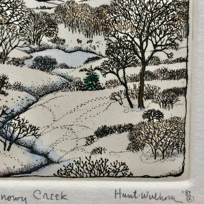 1987 Susan Hunt Wulkowicz Snowy Creek Hand Colored Etching 70/300 Signed /b