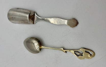 Set of 3 Vtg. European Silver Tea or Sugar Serving Utensils Sugar Shovel, Sugar Cube Tongs, Demitasse Spoon /j