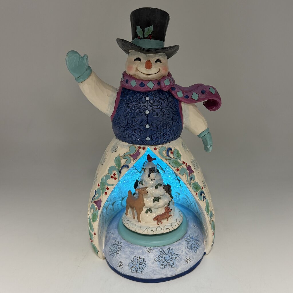 Jim Shore Heartwood Creek 2021 Winter So Wonderful 6009852 Snowman LED Lighted Rotating 11 Inch Figurine /cb