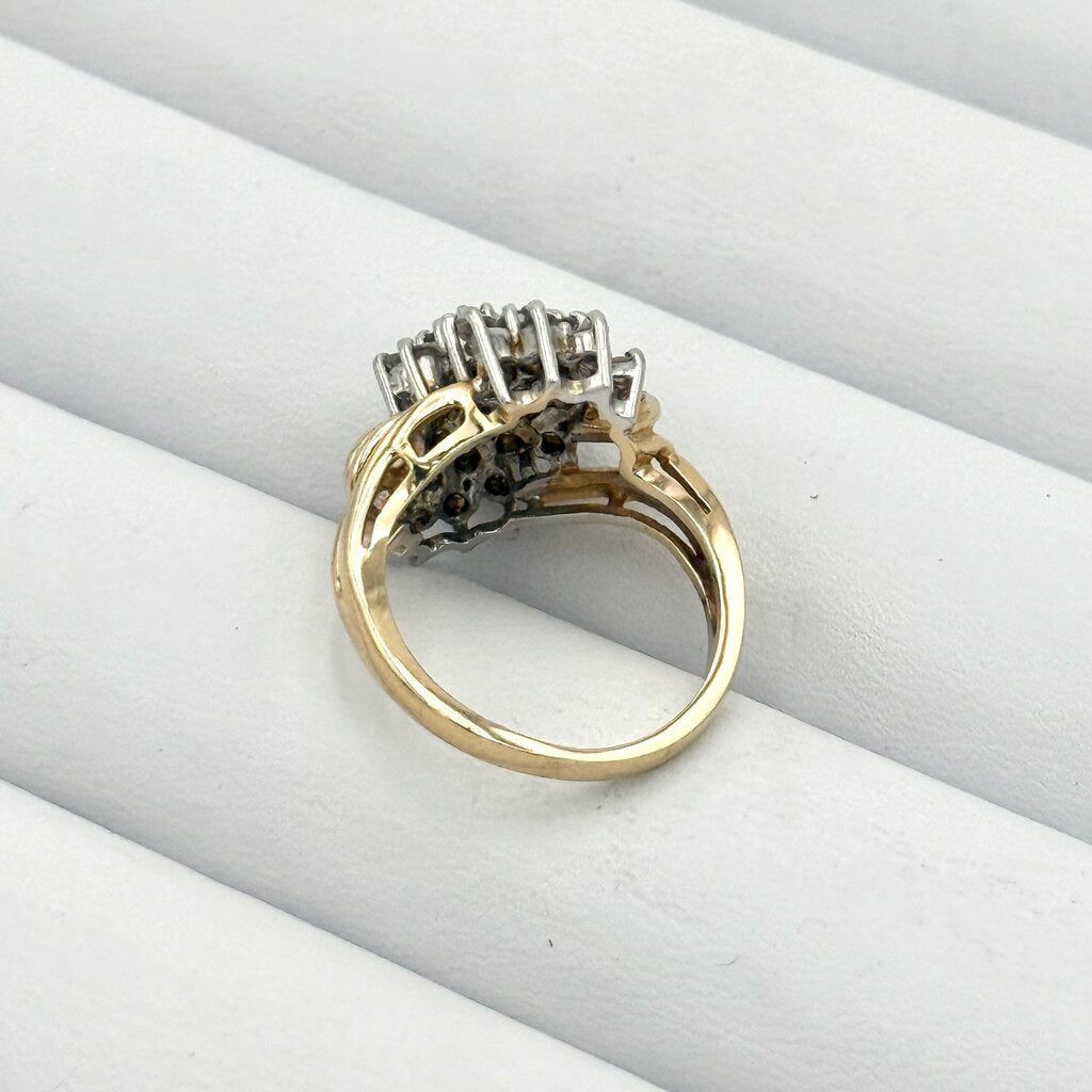 14k Yellow Gold Stepping Swirl Diamond Cluster Ring