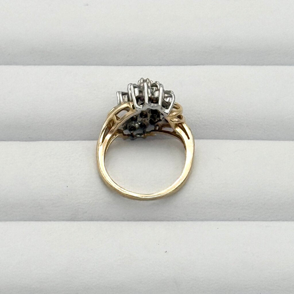 14k Yellow Gold Stepping Swirl Diamond Cluster Ring