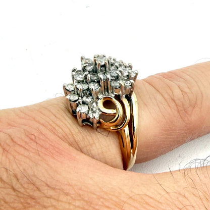 14k Yellow Gold Stepping Swirl Diamond Cluster Ring