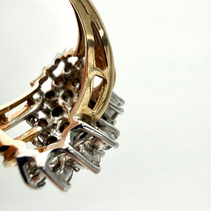 14k Yellow Gold Stepping Swirl Diamond Cluster Ring