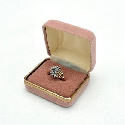 14k Yellow Gold Stepping Swirl Diamond Cluster Ring