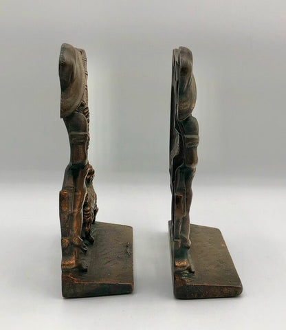 Vtg 1920s/ 1930s Verona Boy & Dog Fishing Day Bronzed Cast Iron Bookends /b