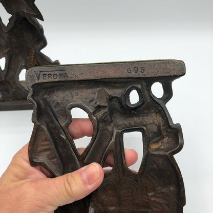 Vtg 1920s/ 1930s Verona Boy & Dog Fishing Day Bronzed Cast Iron Bookends /b