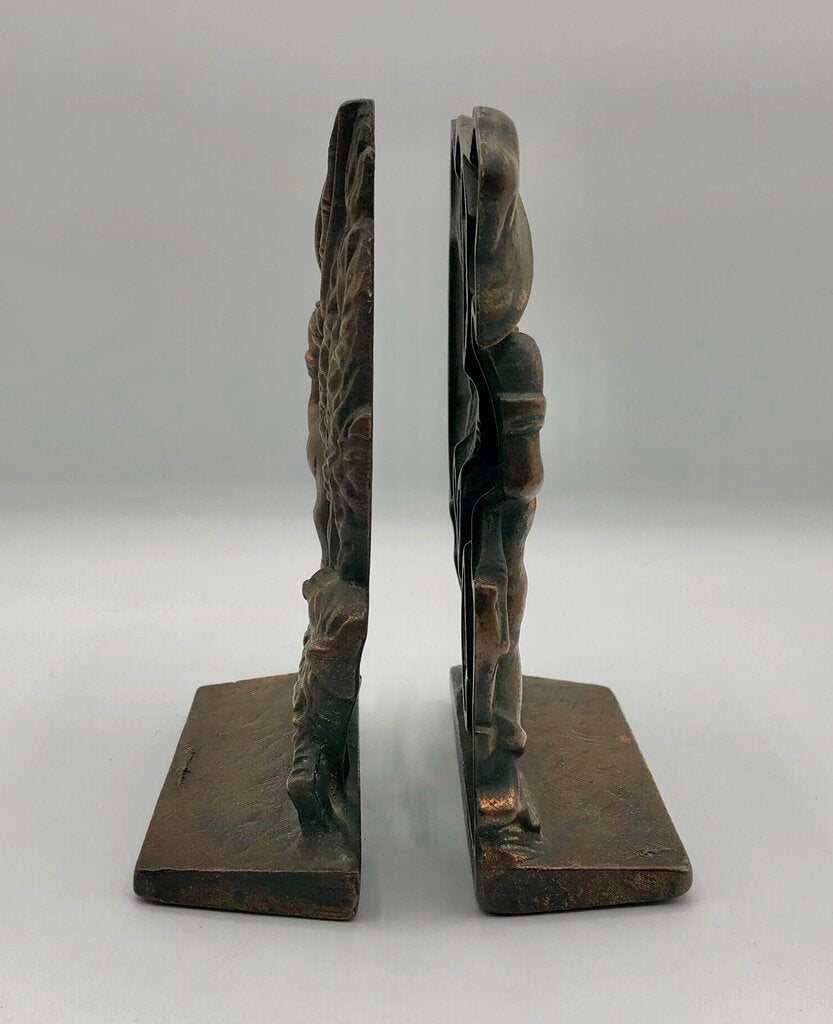 Vtg 1920s/ 1930s Verona Boy & Dog Fishing Day Bronzed Cast Iron Bookends /b