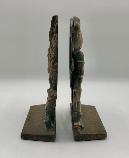Vtg 1920s/ 1930s Verona Boy & Dog Fishing Day Bronzed Cast Iron Bookends /b