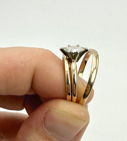 Set of 3 Yellow Gold 14k Wedding Bands w/ Marquise Cut Diamond Engagement Ring