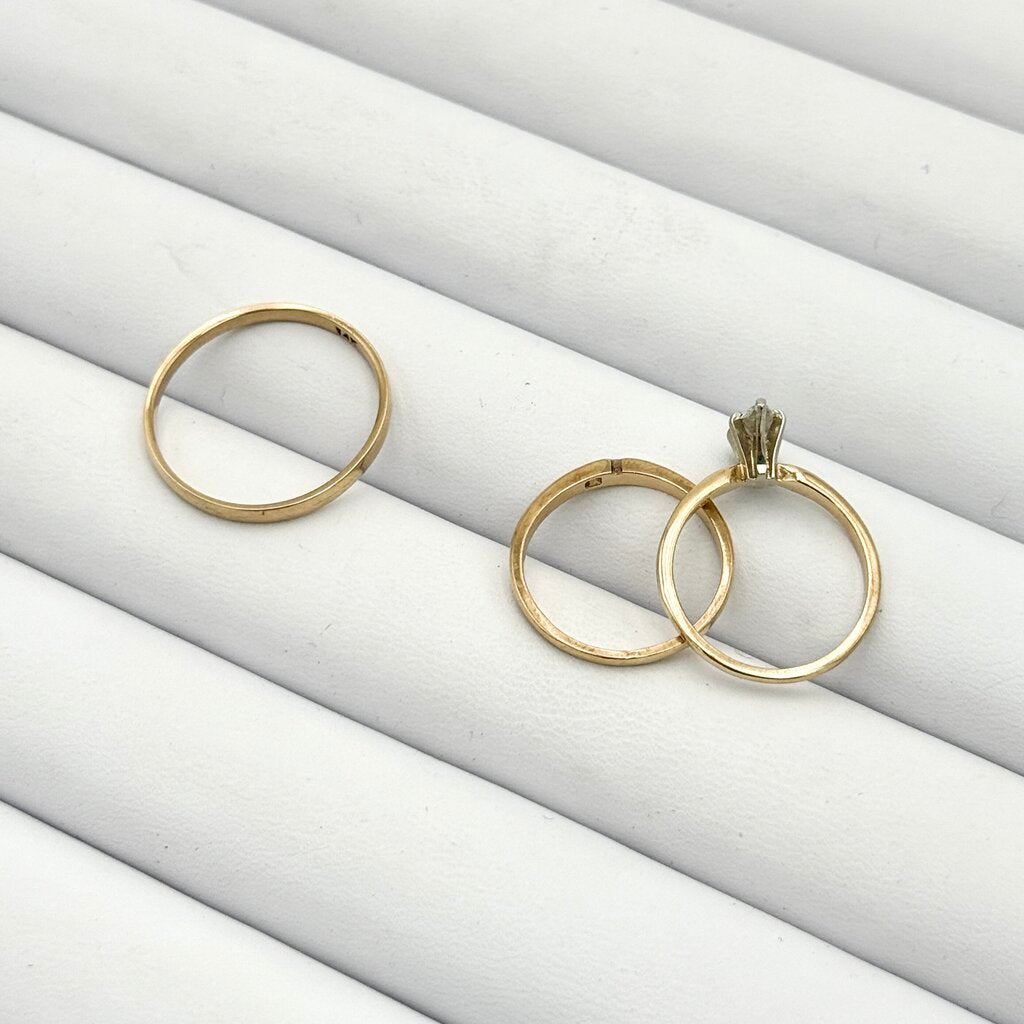 Set of 3 Yellow Gold 14k Wedding Bands w/ Marquise Cut Diamond Engagement Ring