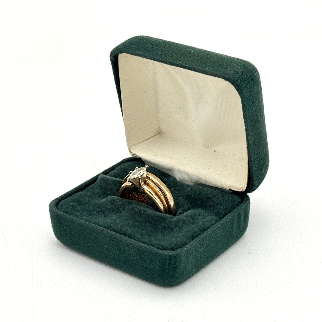 Set of 3 Yellow Gold 14k Wedding Bands w/ Marquise Cut Diamond Engagement Ring