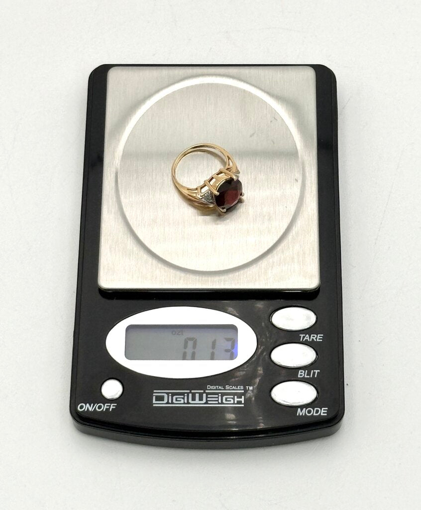 14k Yellow Gold Oval Cut Red Garnet w/ Melee Diamonds Ring