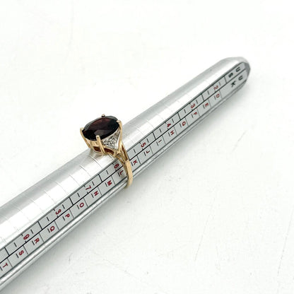 14k Yellow Gold Oval Cut Red Garnet w/ Melee Diamonds Ring