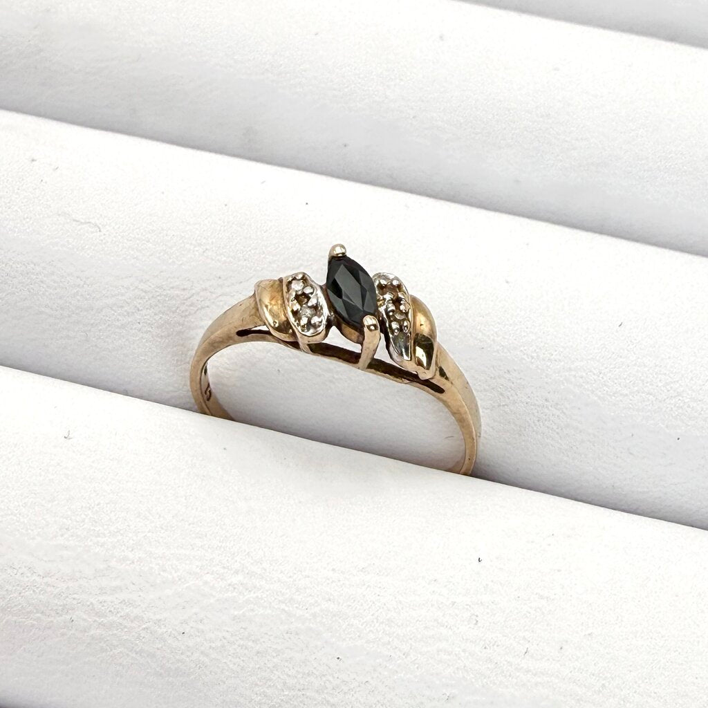 VTG 10k Yellow Gold Marquise Cut Onyx Art Deco Style Ring