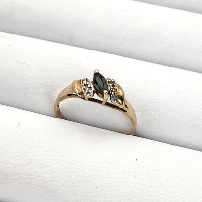 VTG 10k Yellow Gold Marquise Cut Onyx Art Deco Style Ring