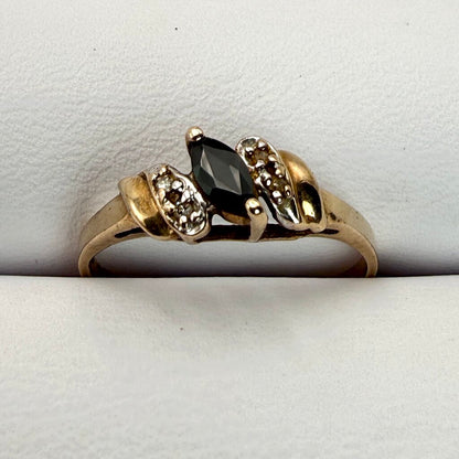 VTG 10k Yellow Gold Marquise Cut Onyx Art Deco Style Ring