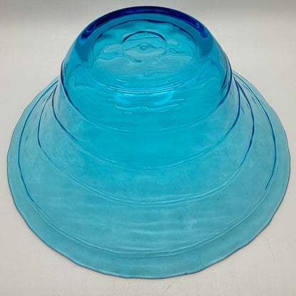 Vintage Art Glass Blue Swirl Hand Blown 11 Inch Glass Bowl /cb