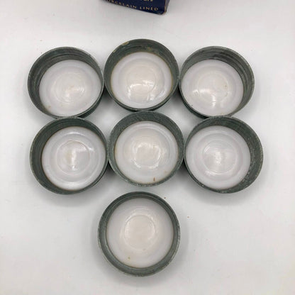 7pc Ball Mason Jar Zinc Caps w/ Porcelain Liners & Original Box /b