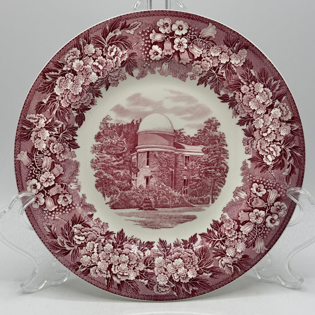 Vintage Wedgwood Albion College Observatory First Edition 10 3/8” Commemorative Plate Pink Transferware /cb
