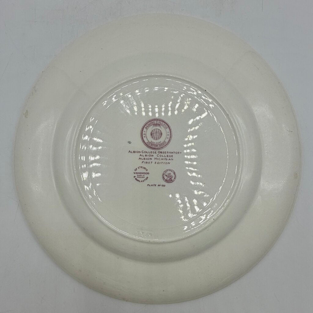 Vintage Wedgwood Albion College Observatory First Edition 10 3/8” Commemorative Plate Pink Transferware /cb