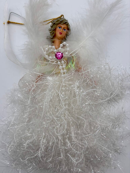Set of 4 Christmas White Feather Angels Birthstone Ornament /j