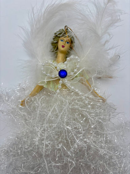 Set of 4 Christmas White Feather Angels Birthstone Ornament /j