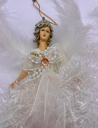 Set of 4 Christmas White Feather Angels Birthstone Ornament /j