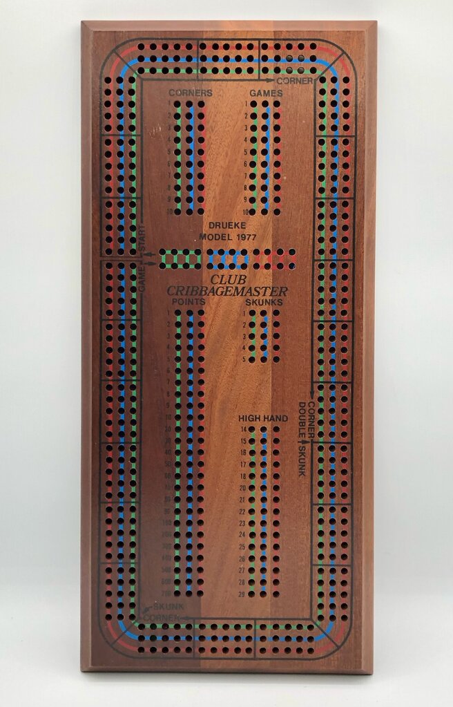 Drueke Model 1977 Club CribbageMaster 3 Track Wood Cribbage Board /b
