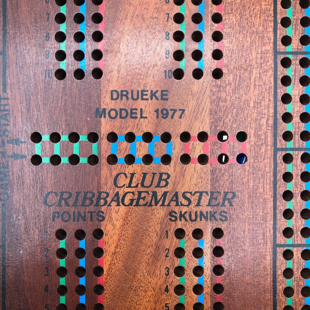 Drueke Model 1977 Club CribbageMaster 3 Track Wood Cribbage Board /b