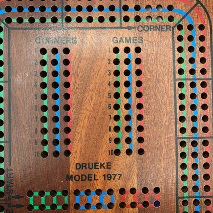 Drueke Model 1977 Club CribbageMaster 3 Track Wood Cribbage Board /b