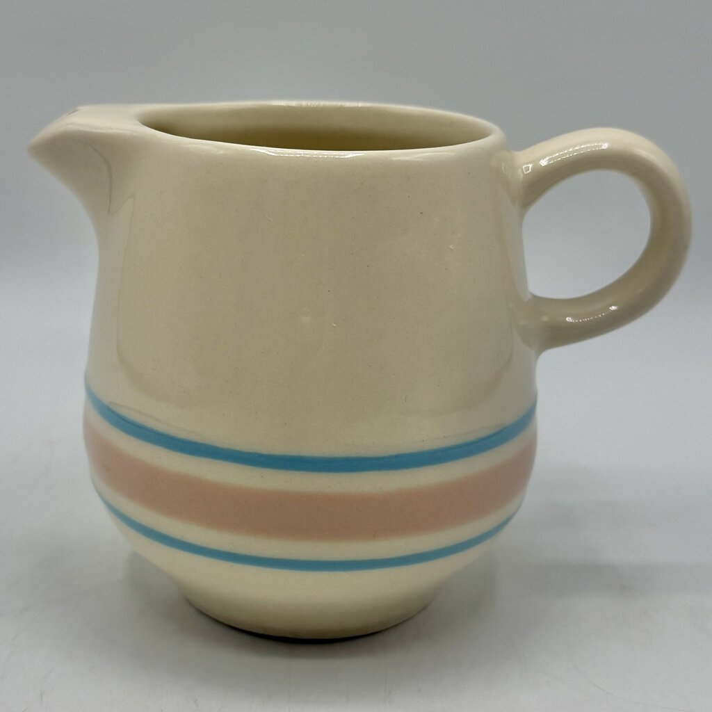 Vintage McCoy Cream Glaze Pink & Blue Stripes Covered Sugar Bowl and Creamer Set /cb