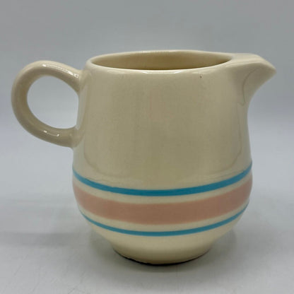 Vintage McCoy Cream Glaze Pink & Blue Stripes Covered Sugar Bowl and Creamer Set /cb