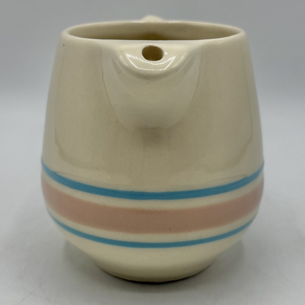 Vintage McCoy Cream Glaze Pink & Blue Stripes Covered Sugar Bowl and Creamer Set /cb