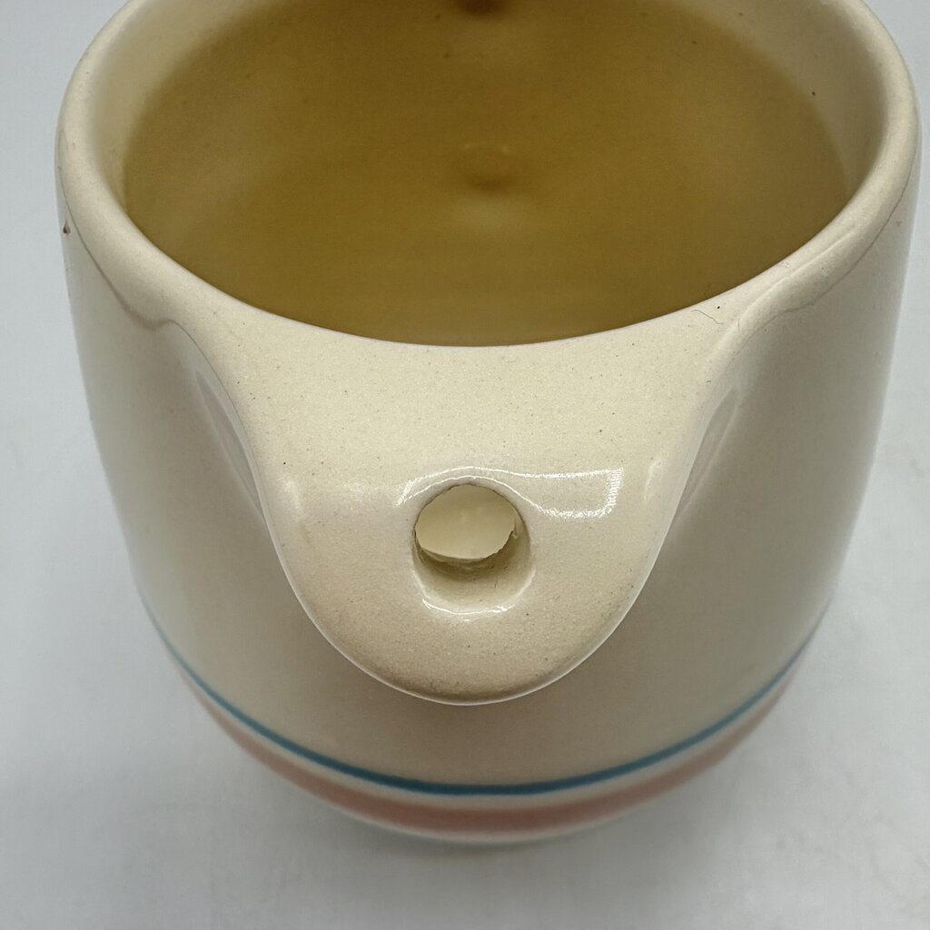 Vintage McCoy Cream Glaze Pink & Blue Stripes Covered Sugar Bowl and Creamer Set /cb