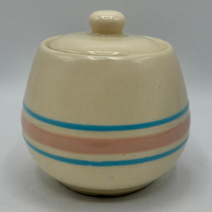 Vintage McCoy Cream Glaze Pink & Blue Stripes Covered Sugar Bowl and Creamer Set /cb