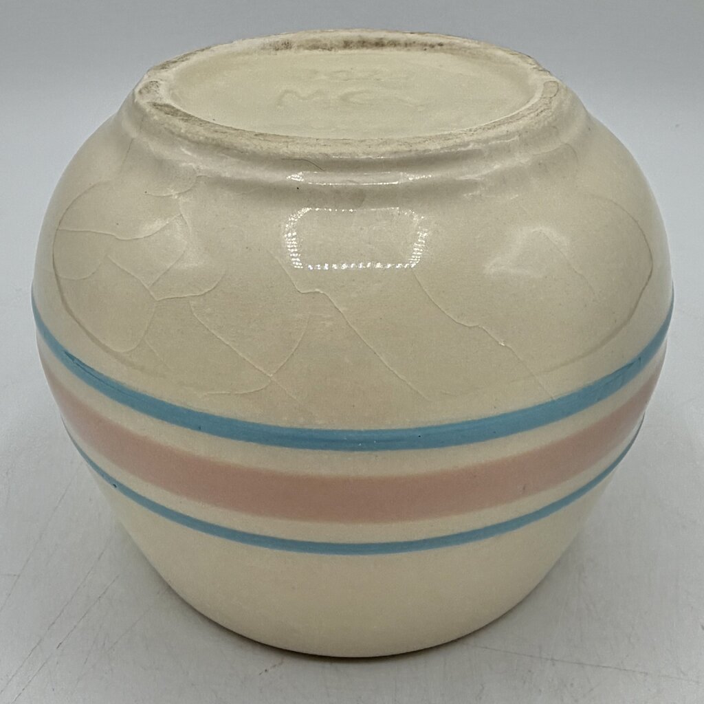 Vintage McCoy Cream Glaze Pink & Blue Stripes Covered Sugar Bowl and Creamer Set /cb