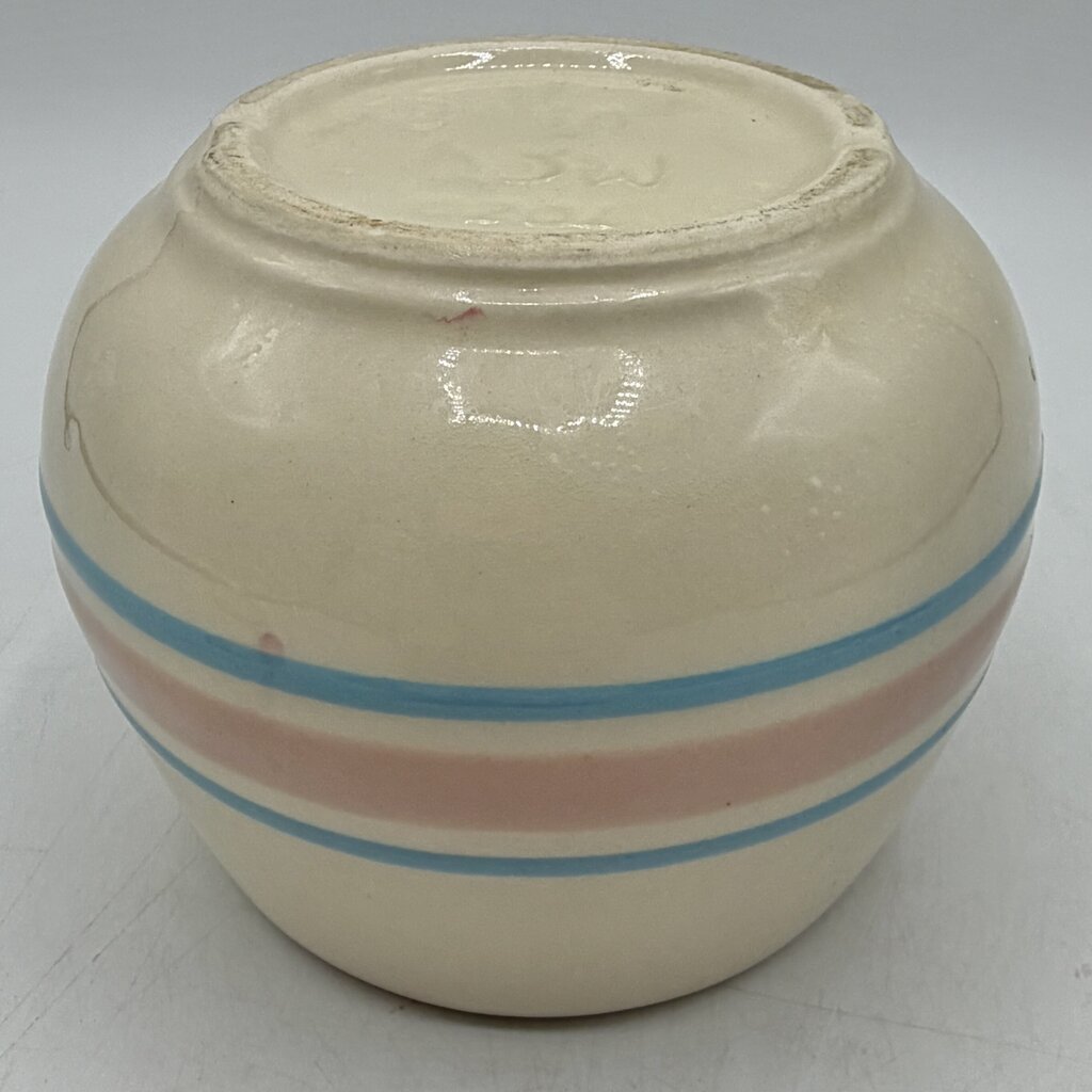 Vintage McCoy Cream Glaze Pink & Blue Stripes Covered Sugar Bowl and Creamer Set /cb