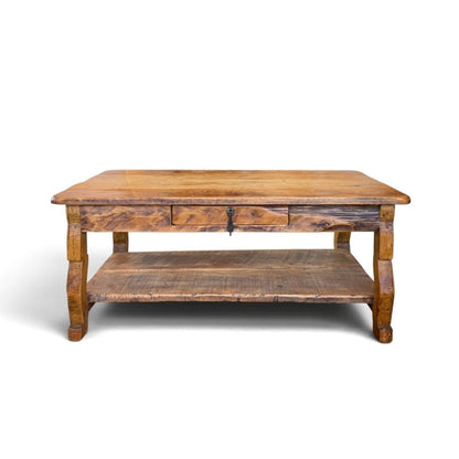 Rustic Solid Wood Coffee Table with Drawer
