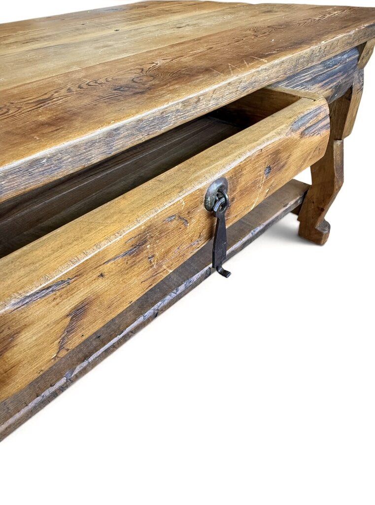 Rustic Solid Wood Coffee Table with Drawer
