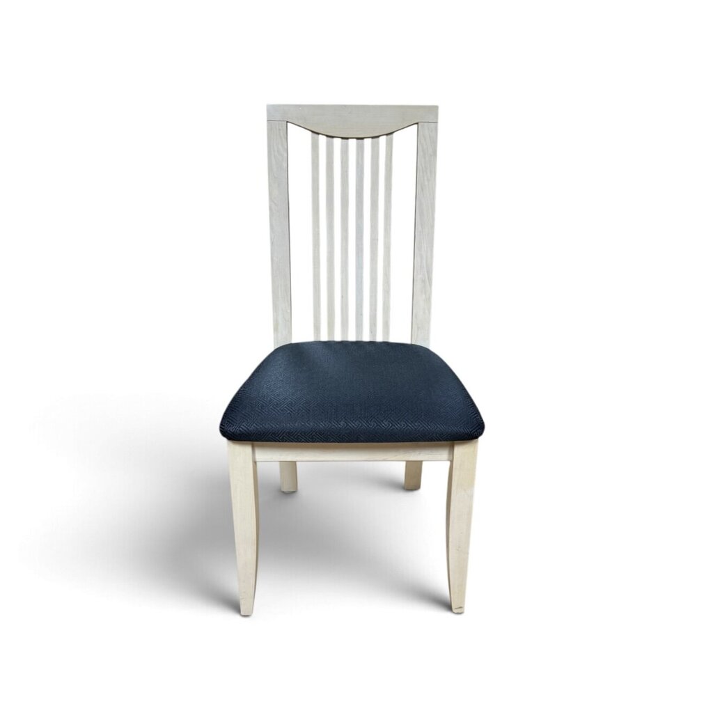 White Maple Dining Table With 2 Leaf Extensions and 6 Black Upholstered Chairs