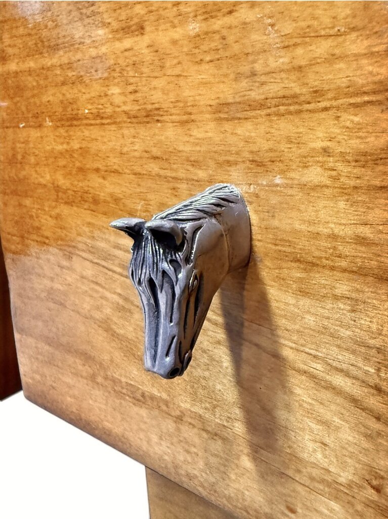 VTG Solid Wood Desk with Horse Head Drawer Pulls