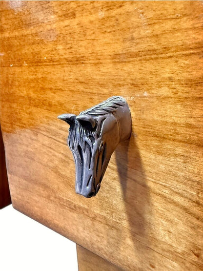 VTG Solid Wood Desk with Horse Head Drawer Pulls