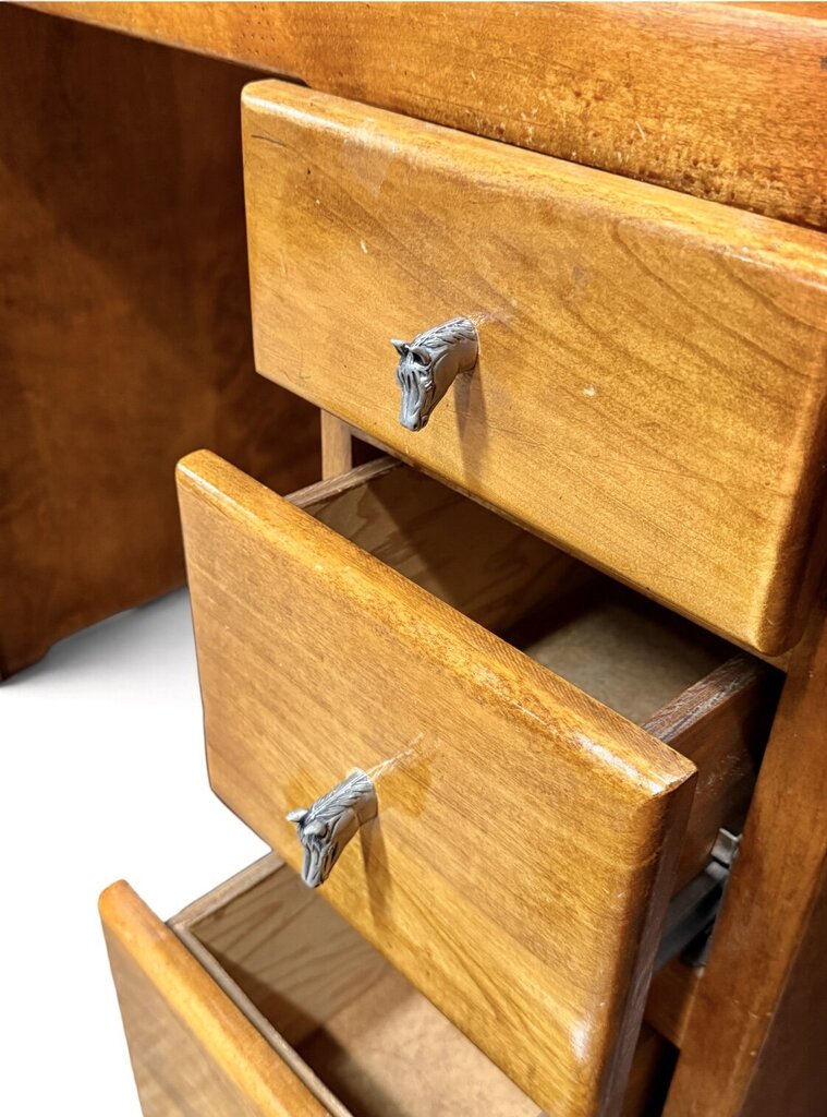 VTG Solid Wood Desk with Horse Head Drawer Pulls