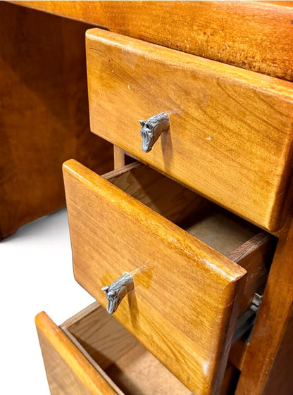 VTG Solid Wood Desk with Horse Head Drawer Pulls