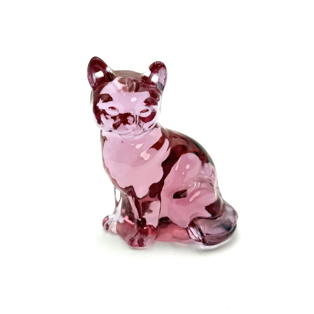 Fenton Translucent Pink Art Glass Cat Figurine