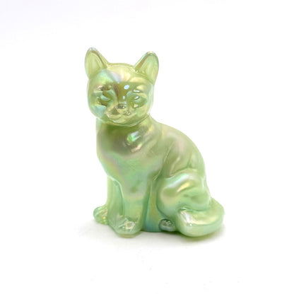 Fenton Opaque Green Iridescent Art Glass Cat Figurine