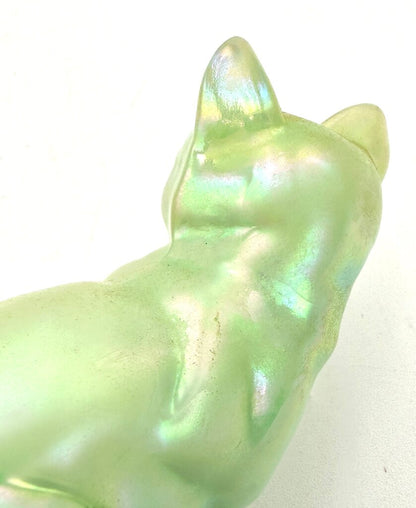 Fenton Opaque Green Iridescent Art Glass Cat Figurine