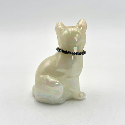 Fenton Hand Painted Opaque White Iridescent Art Glass Cat Figurine