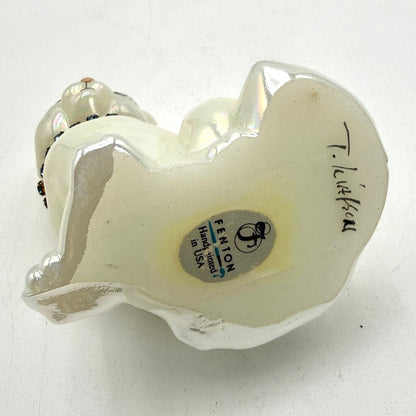 Fenton Hand Painted Opaque White Iridescent Art Glass Cat Figurine