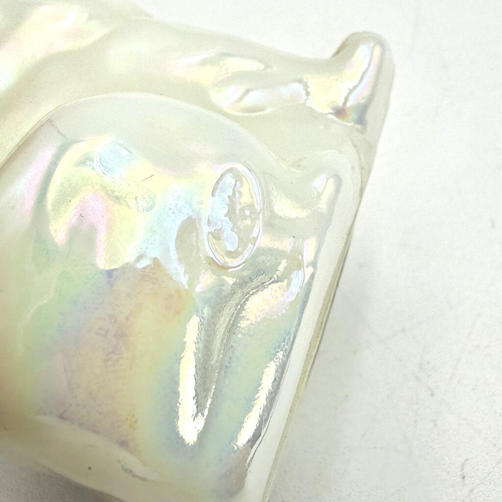 Fenton Hand Painted Opaque White Iridescent Art Glass Cat Figurine